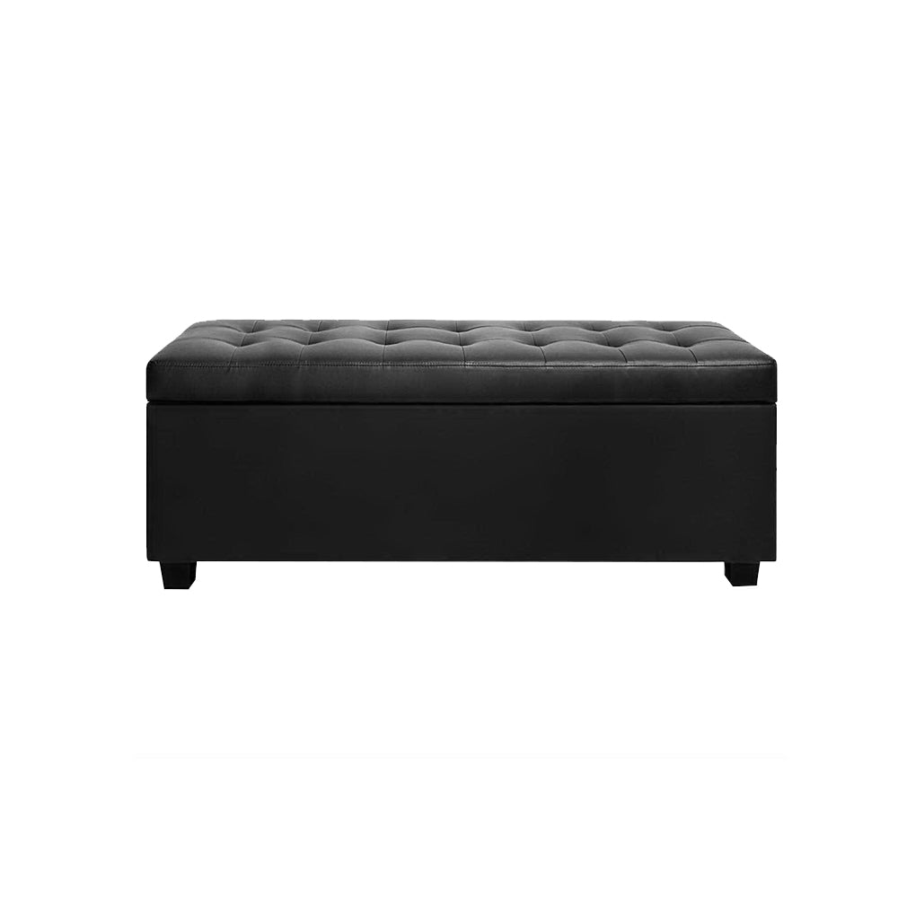P&F SkyWay PU Leather Storage Ottoman - Black
