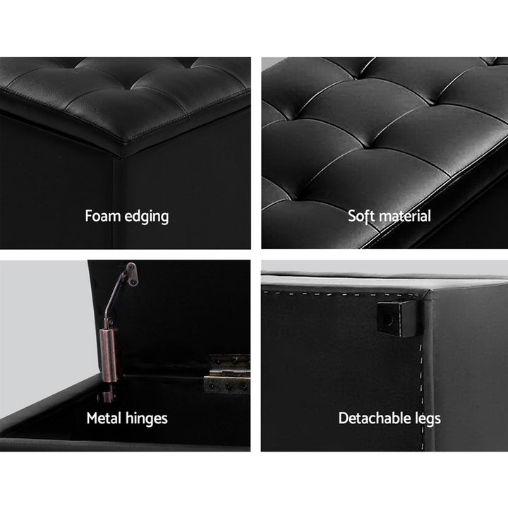 P&F SkyWay PU Leather Storage Ottoman - Black