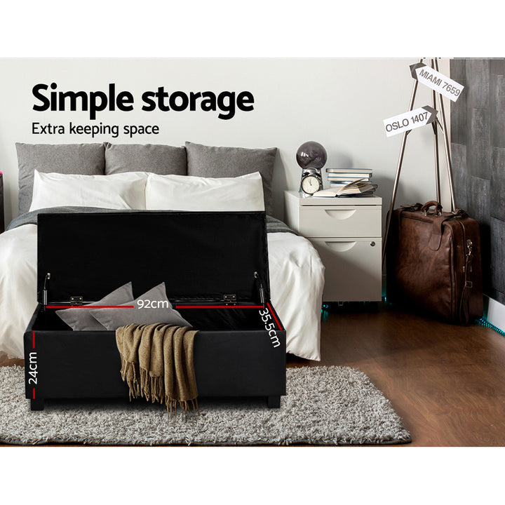 P&F SkyWay PU Leather Storage Ottoman - Black