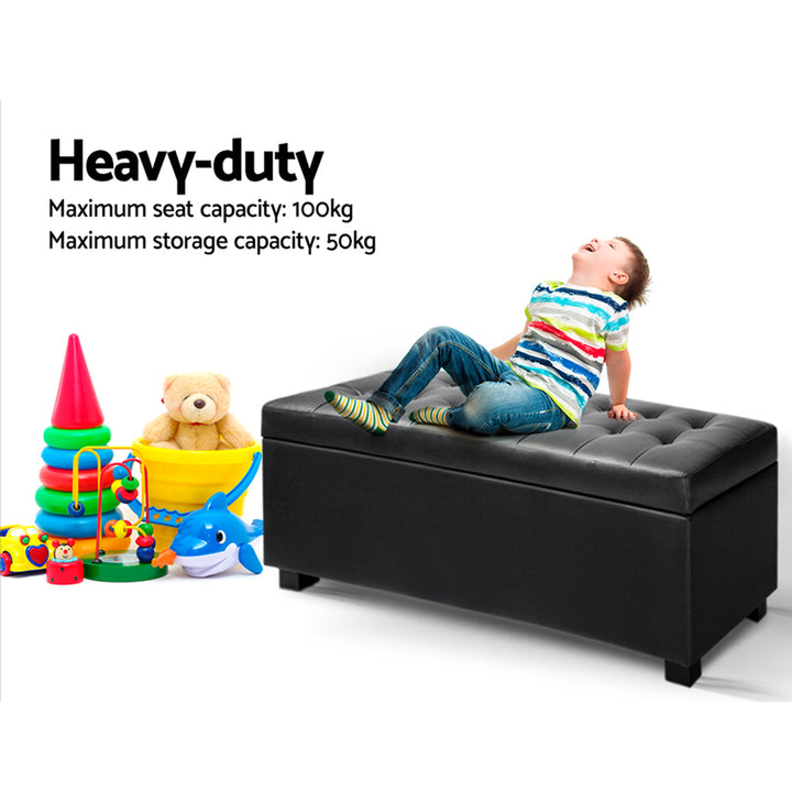 P&F SkyWay PU Leather Storage Ottoman - Black