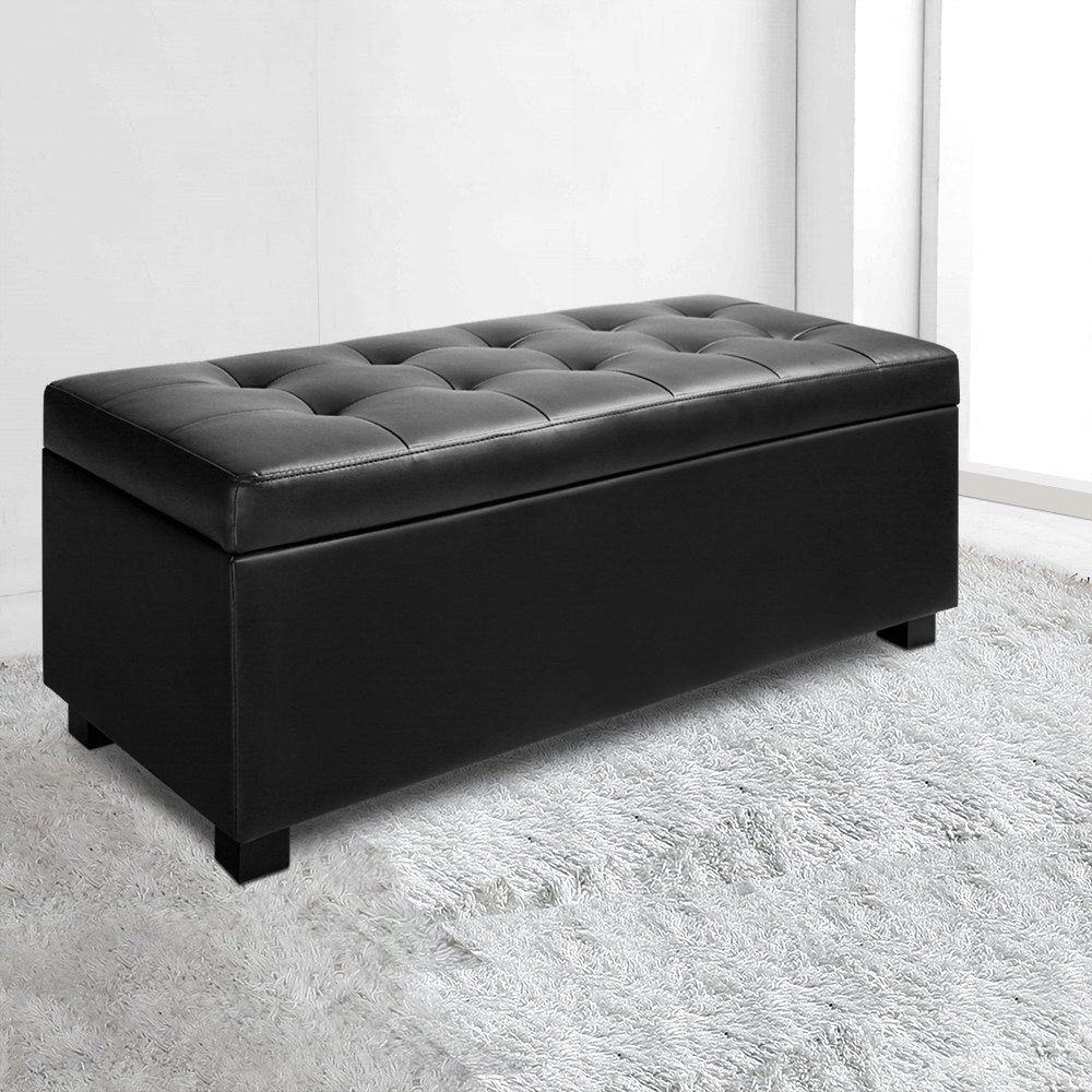 P&F SkyWay PU Leather Storage Ottoman - Black