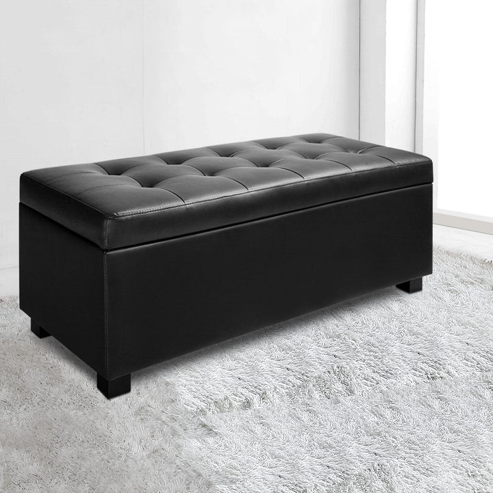 P&F SkyWay PU Leather Storage Ottoman - Black