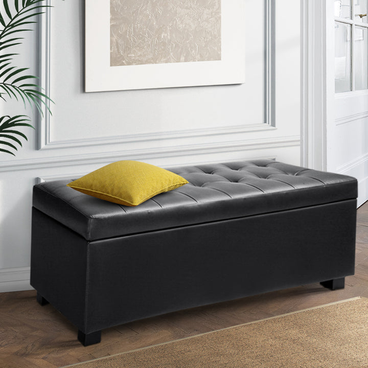 P&F SkyWay PU Leather Storage Ottoman - Black