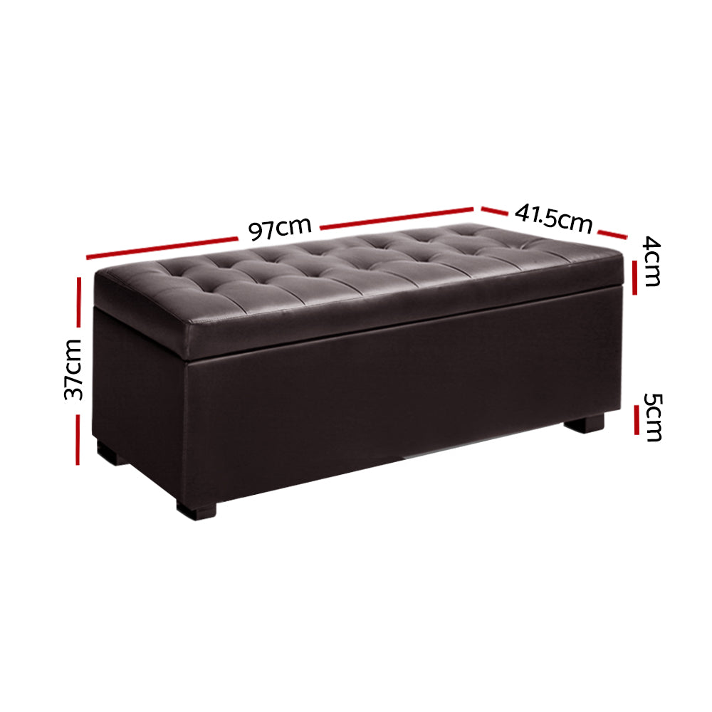 P&F SkyWay Storage Ottoman Blanket Box Footstool Leather Foot Stool Chest Toy Brown