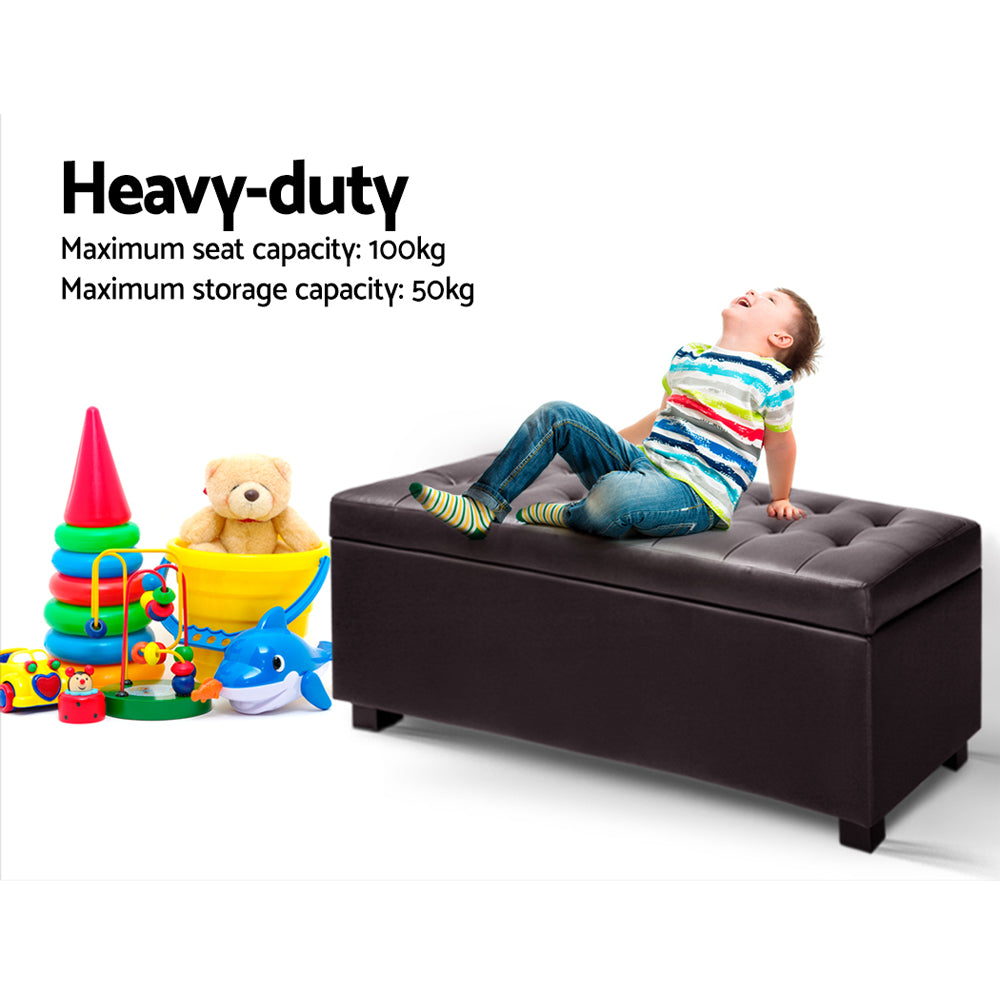 P&F SkyWay Storage Ottoman Blanket Box Footstool Leather Foot Stool Chest Toy Brown