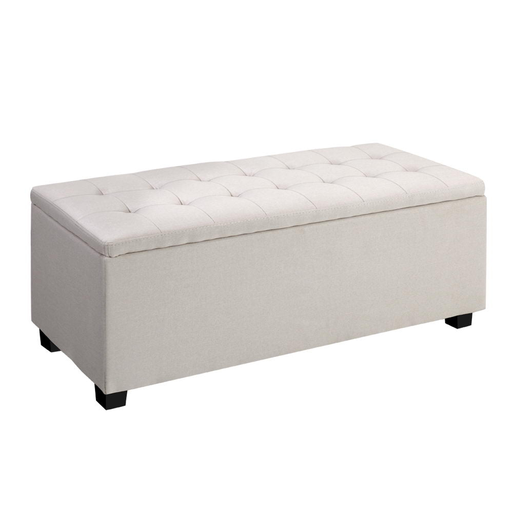 P&F SkyWay Large Fabric Storage Ottoman - Beige