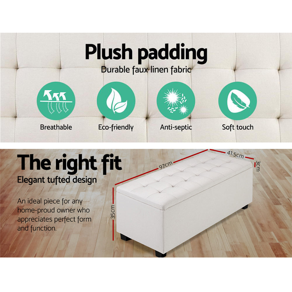 P&F SkyWay Large Fabric Storage Ottoman - Beige