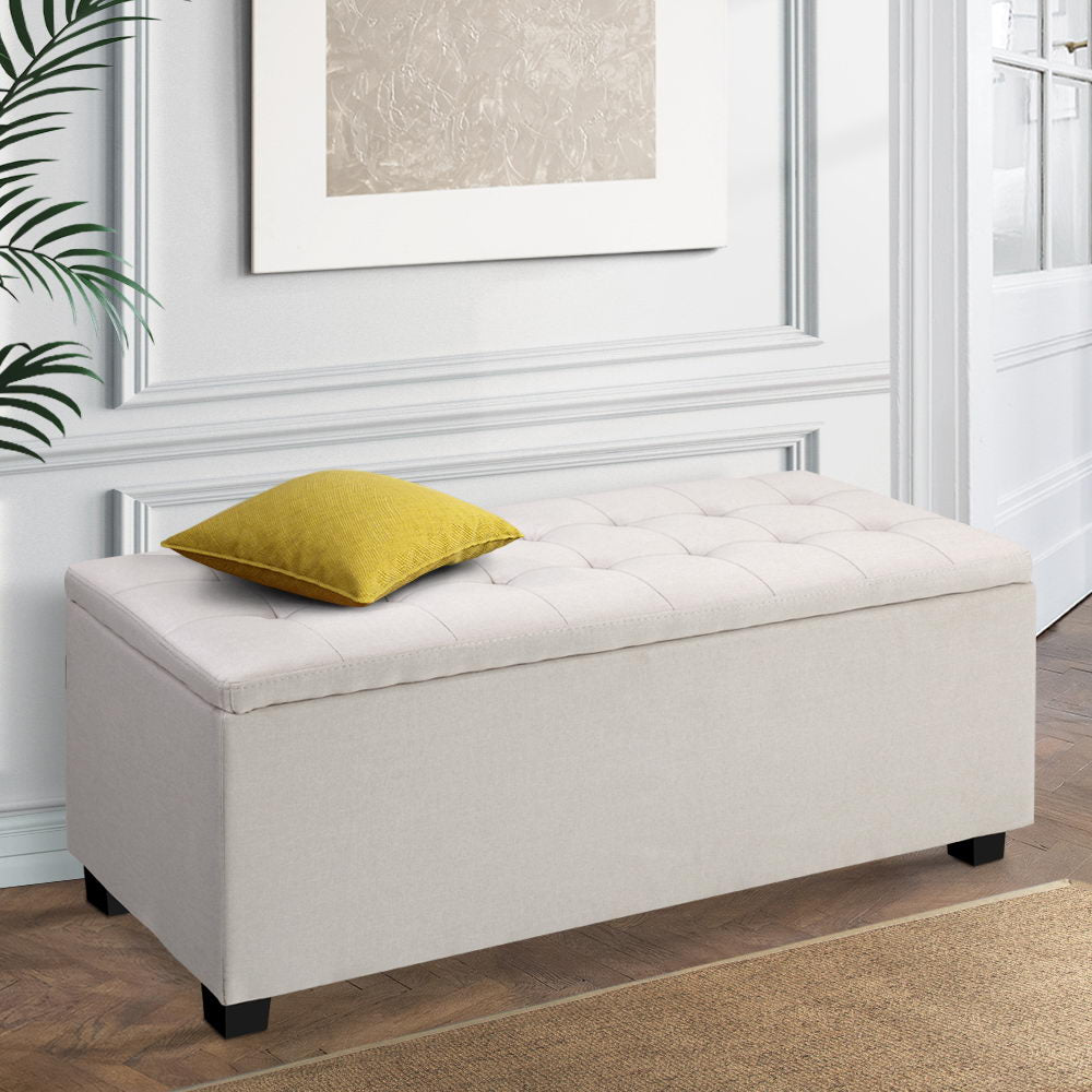 P&F SkyWay Large Fabric Storage Ottoman - Beige