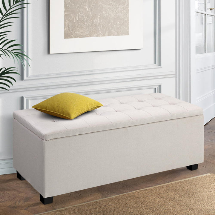 P&F SkyWay Large Fabric Storage Ottoman - Beige