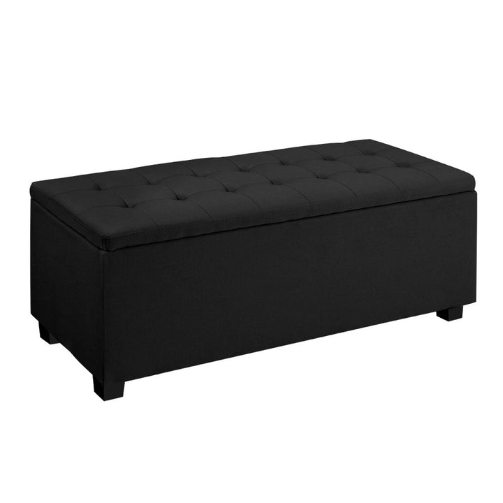 P&F SkyWay Storage Ottoman Blanket Box Black Fabric Footstool Chest Couch Seat Toy