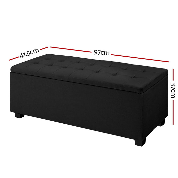 P&F SkyWay Storage Ottoman Blanket Box Black Fabric Footstool Chest Couch Seat Toy