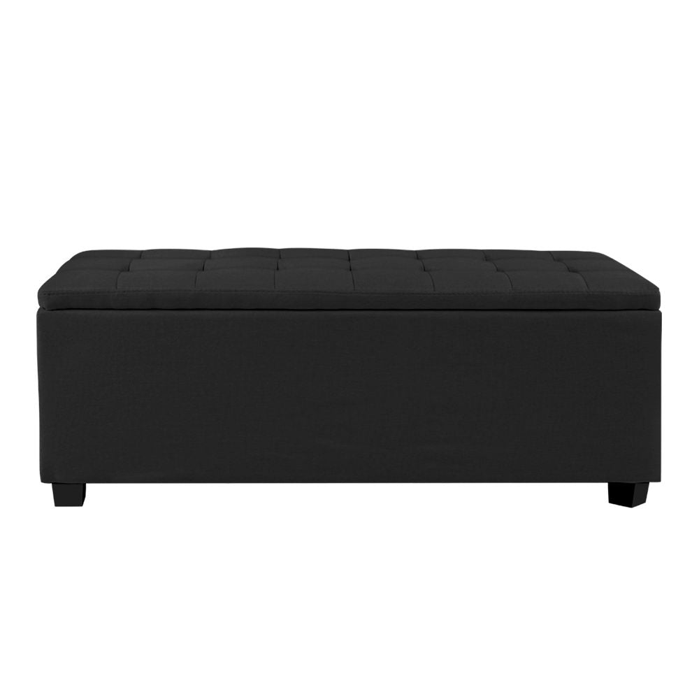 P&F SkyWay Storage Ottoman Blanket Box Black Fabric Footstool Chest Couch Seat Toy