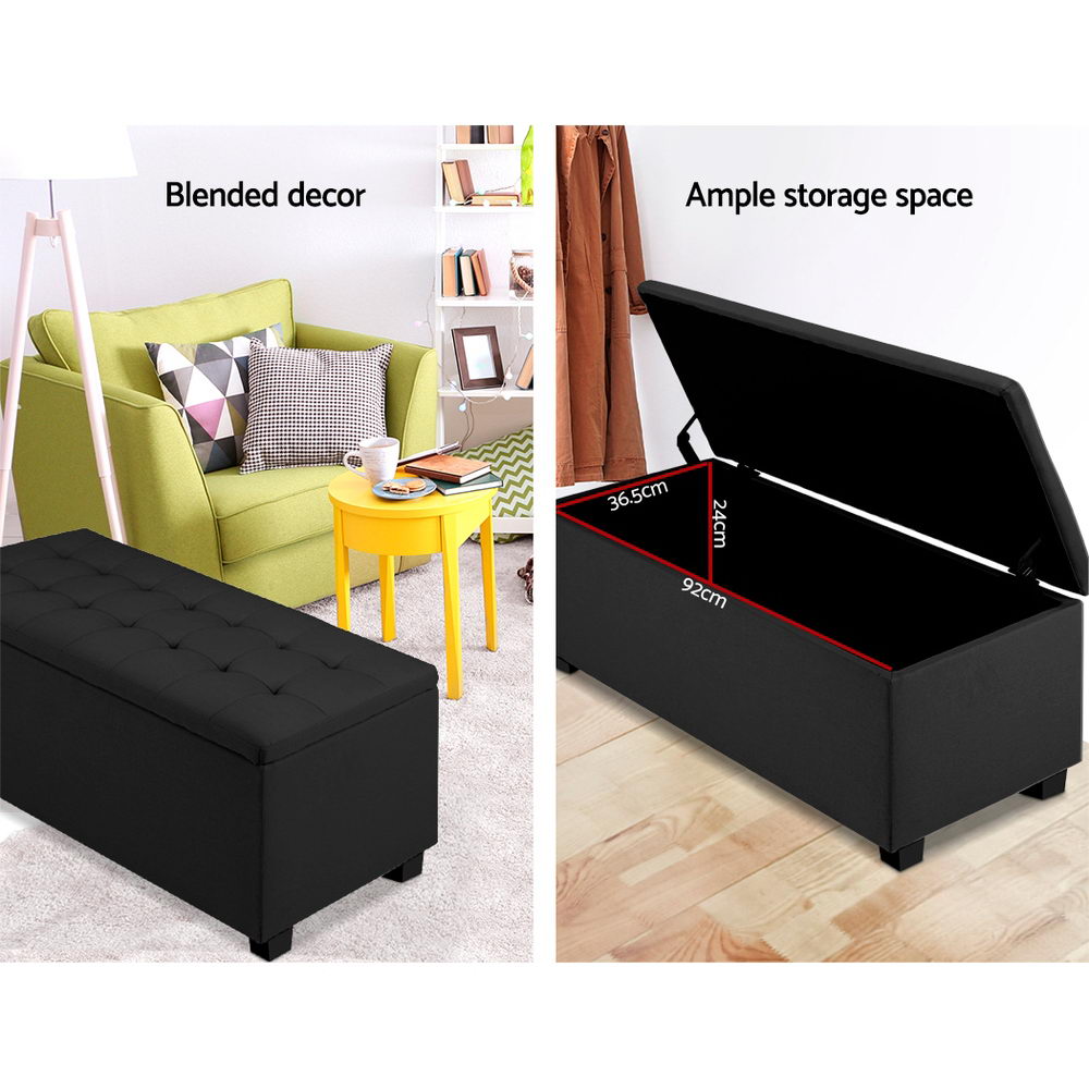 P&F SkyWay Storage Ottoman Blanket Box Black Fabric Footstool Chest Couch Seat Toy