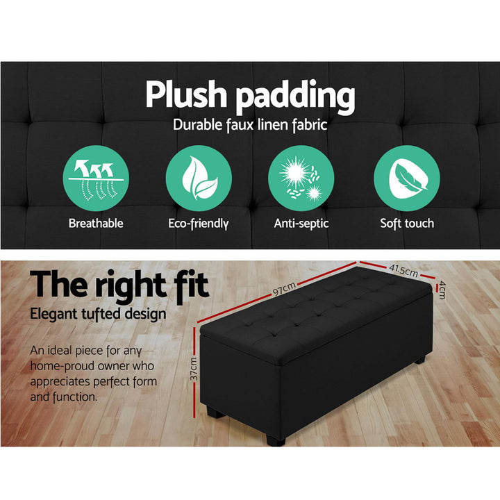 P&F SkyWay Storage Ottoman Blanket Box Black Fabric Footstool Chest Couch Seat Toy