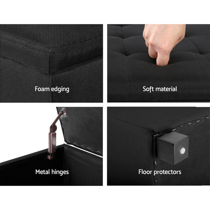P&F SkyWay Storage Ottoman Blanket Box Black Fabric Footstool Chest Couch Seat Toy