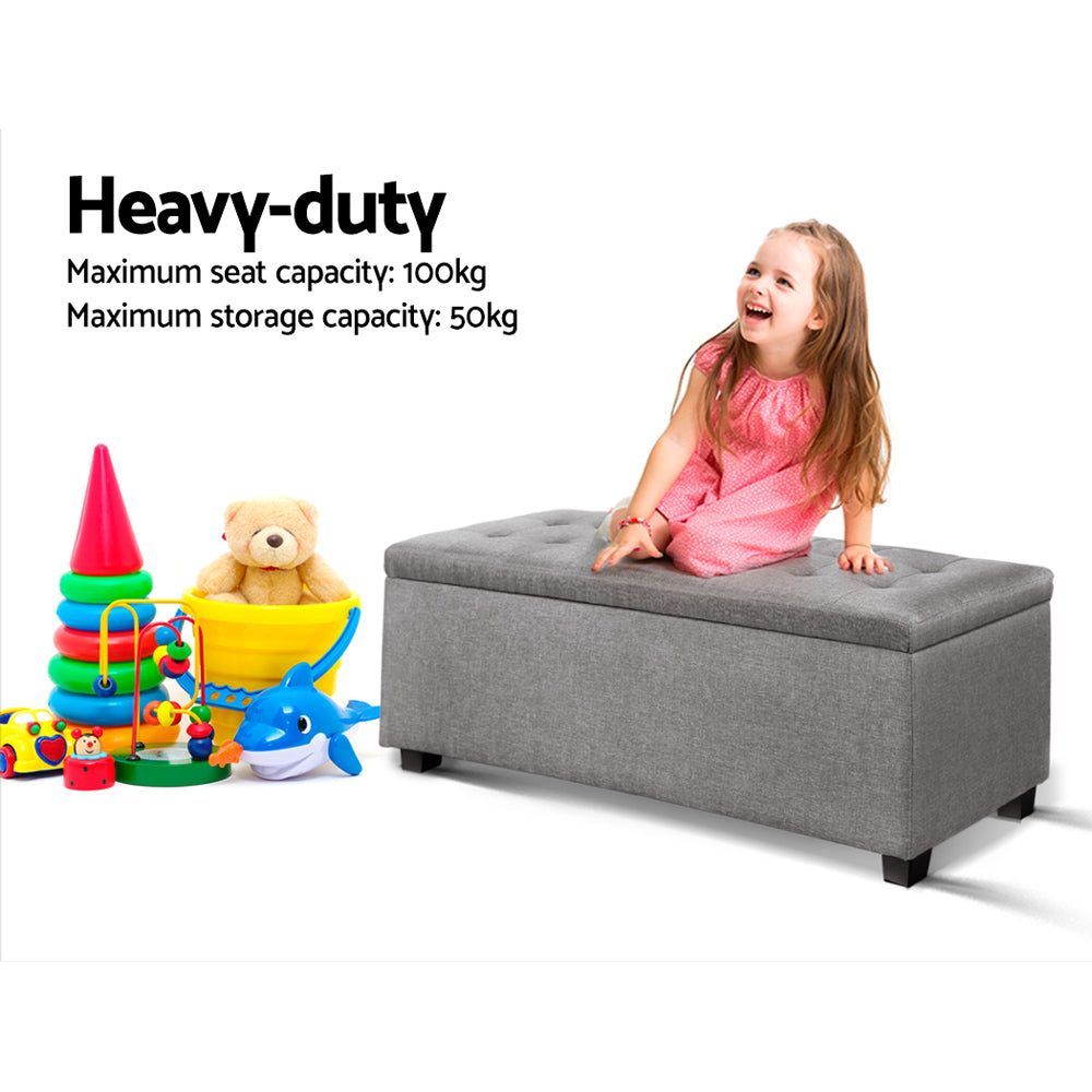 P&F SkyWay Large Fabric Storage Ottoman - Light Grey