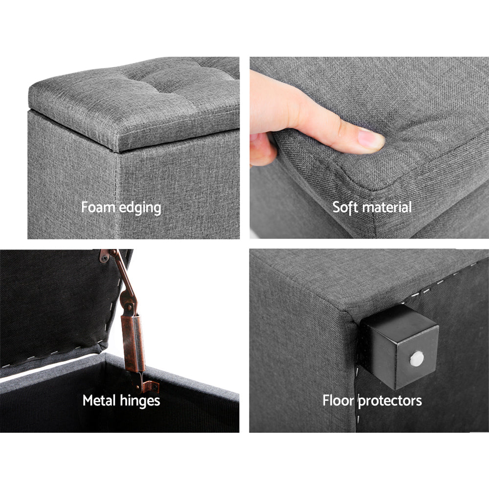 P&F SkyWay Large Fabric Storage Ottoman - Light Grey