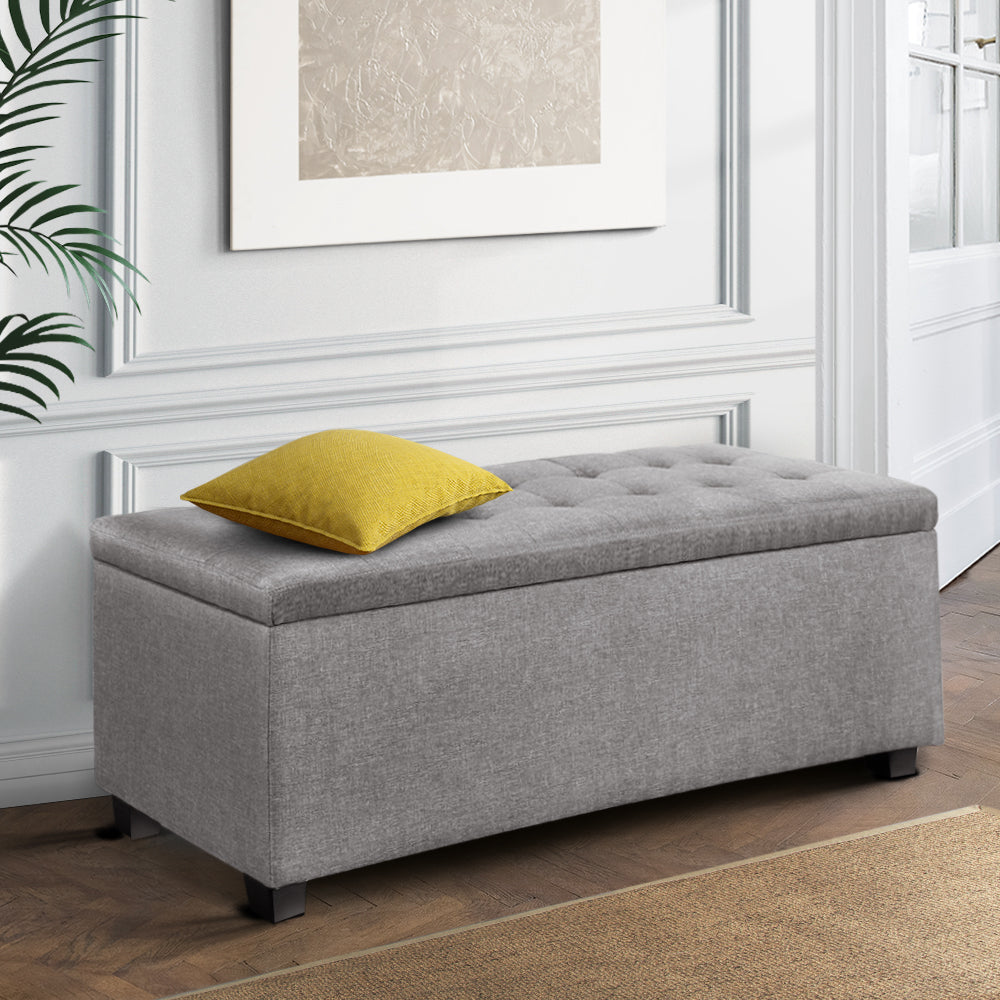 P&F SkyWay Large Fabric Storage Ottoman - Light Grey
