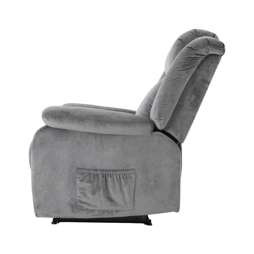 P&F SkyWay Recliner Chair Electric Massage Chair Velvet Lounge Sofa Heated Grey