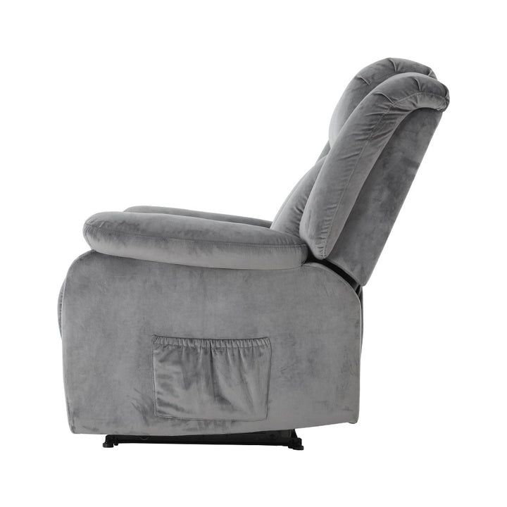 P&F SkyWay Recliner Chair Electric Massage Chair Velvet Lounge Sofa Heated Grey