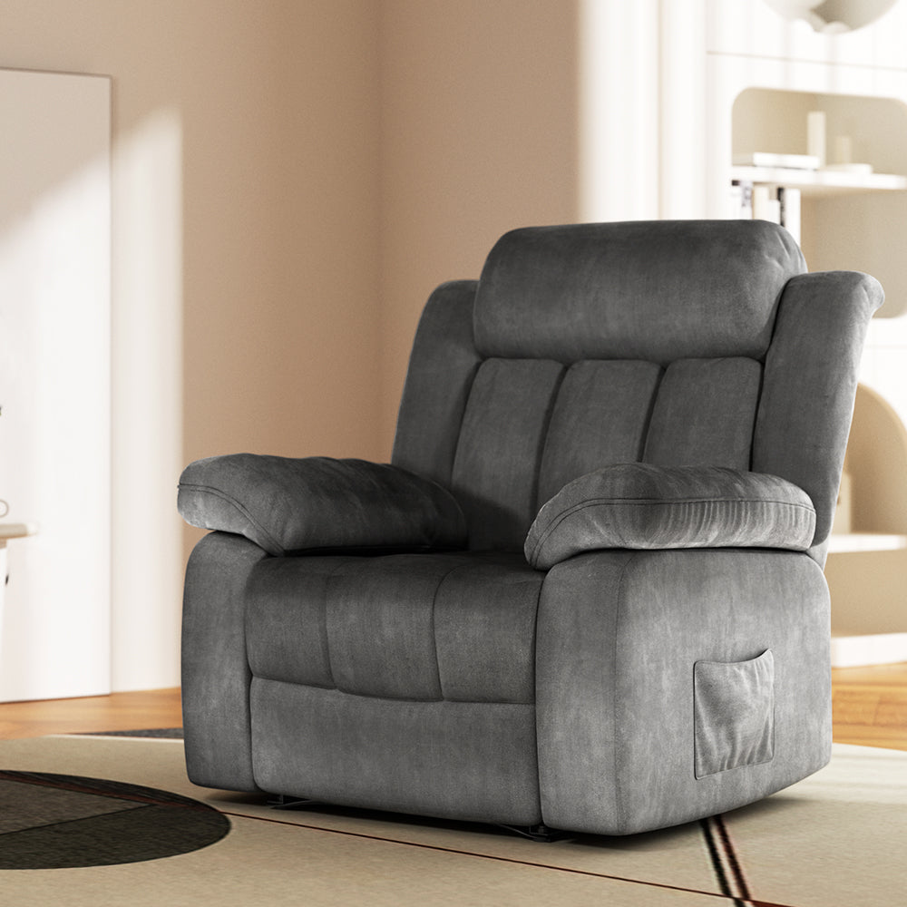 P&F SkyWay Recliner Chair Electric Massage Chair Velvet Lounge Sofa Heated Grey