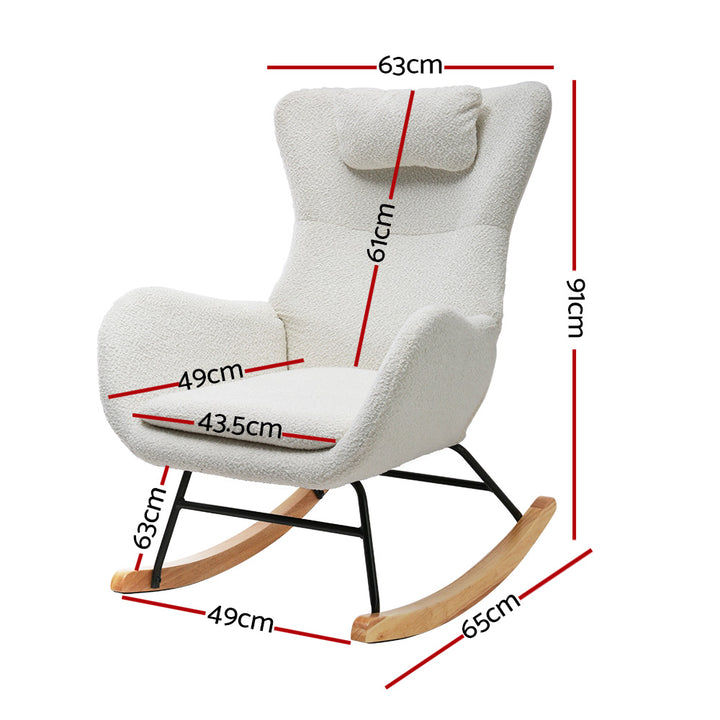 P&F ZennHome  Rocking Armchair Feeding Chair Boucle Fabric Armchairs Lounge Sofa White