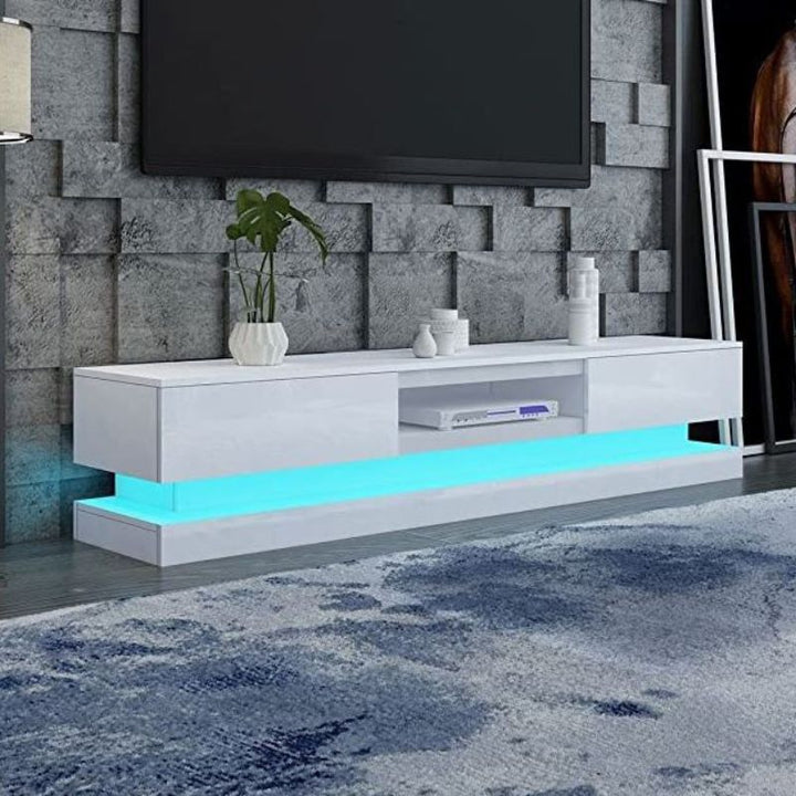 P&F SkyWay Modern High Gloss LED RGB TV Entertainment Unit with Storage 220cm - White