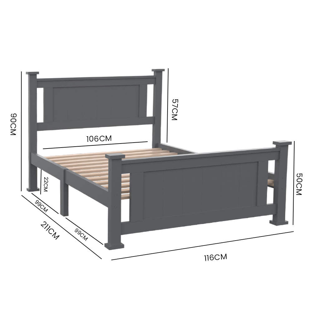 P&F BohoNest King Single Wooden Timber Bed Frame - Grey