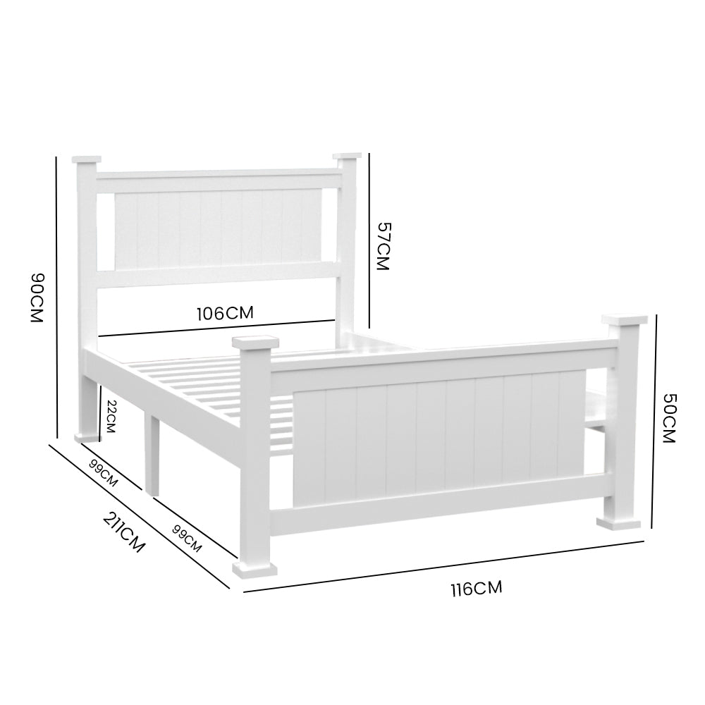 P&F BohoNest King-Single Wooden Timber Bed Frame, White