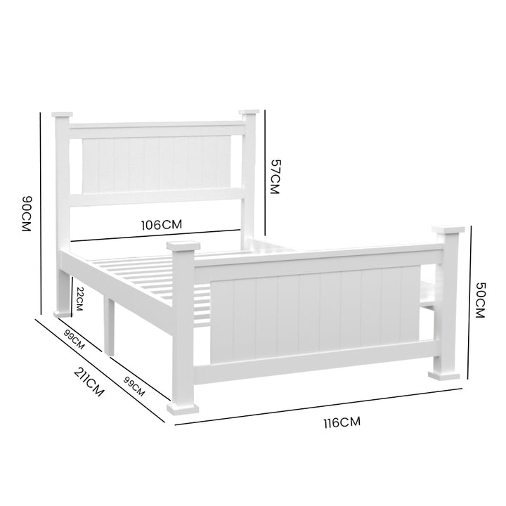 P&F BohoNest King-Single Wooden Timber Bed Frame, White