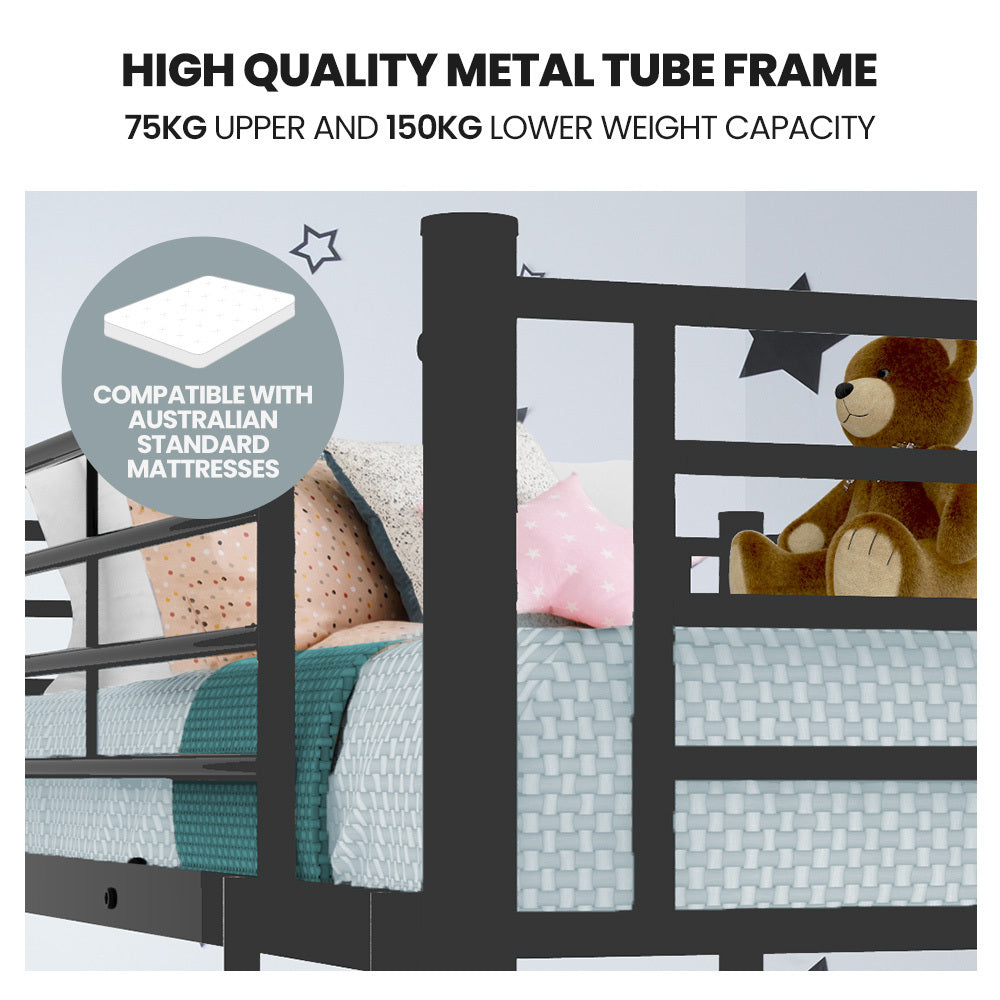 P&F Kingston Slumber Metal Single over Double Bunk Bed Frame, Dark Matte Grey