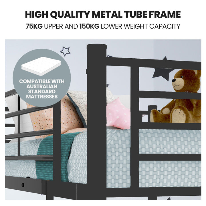 P&F Kingston Slumber Metal Single over Double Bunk Bed Frame, Dark Matte Grey