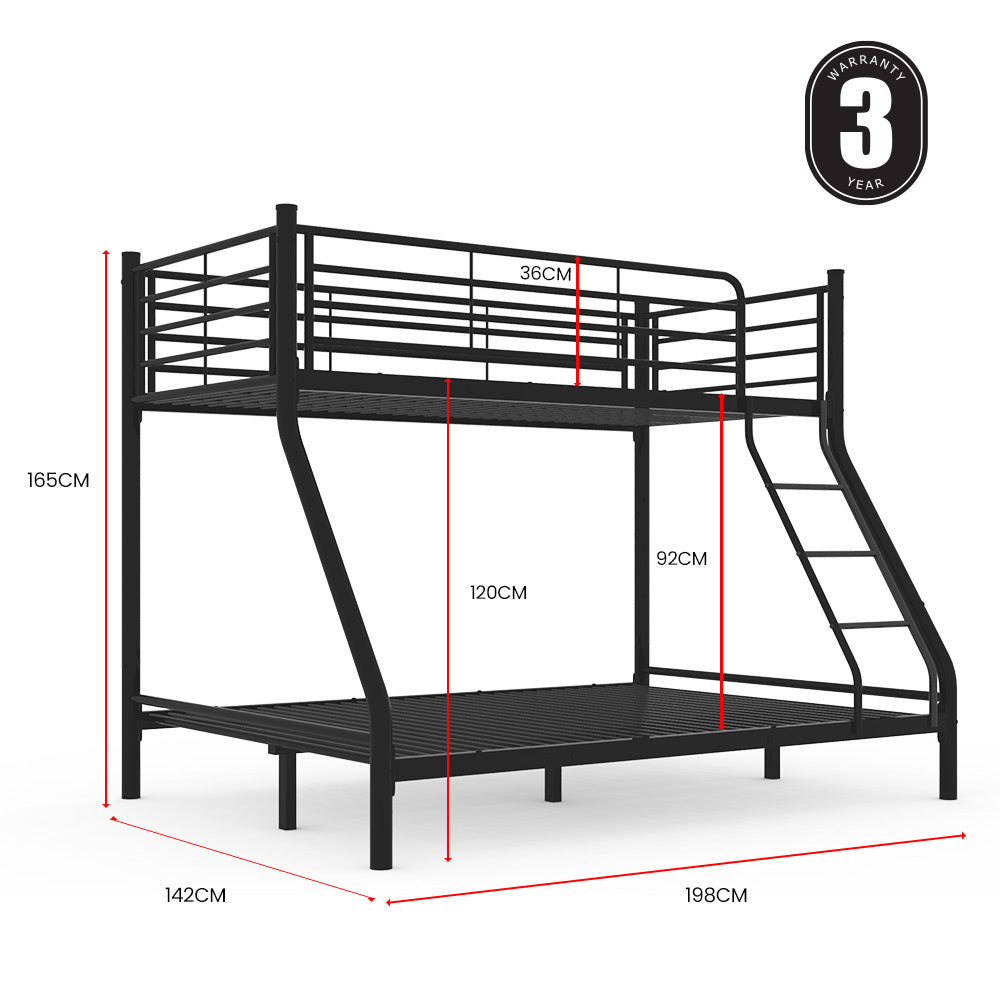 P&F Kingston Slumber Metal Single over Double Bunk Bed Frame, Dark Matte Grey