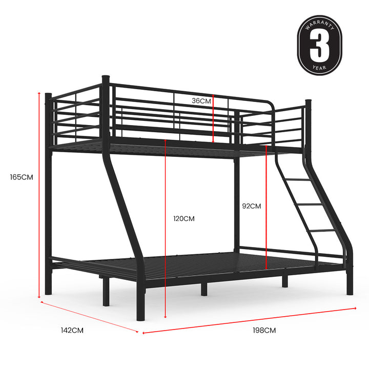 P&F Kingston Slumber Metal Single over Double Bunk Bed Frame, Dark Matte Grey
