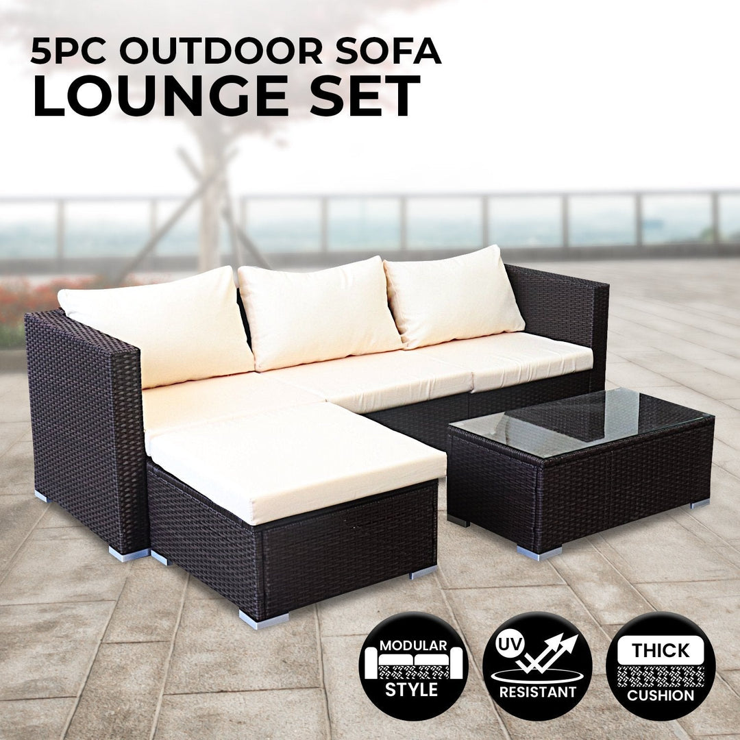 P&F ZennHome 5pc Modular Outdoor Lounge Set PE Rattan - Brown