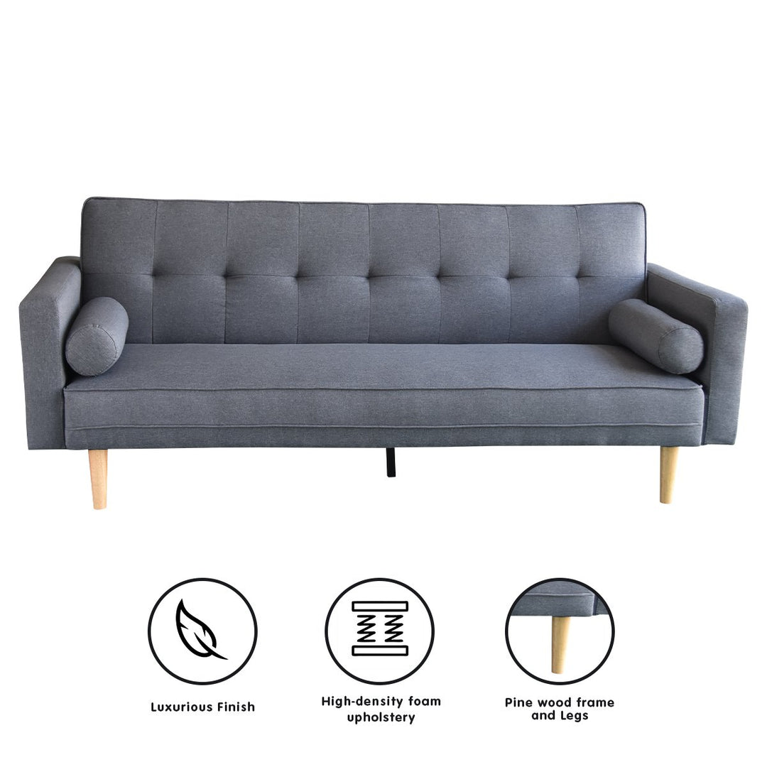 P&F ZennHome Madison Sofa Bed Lounge Couch Futon Furniture Home Dark Grey Linen Suite