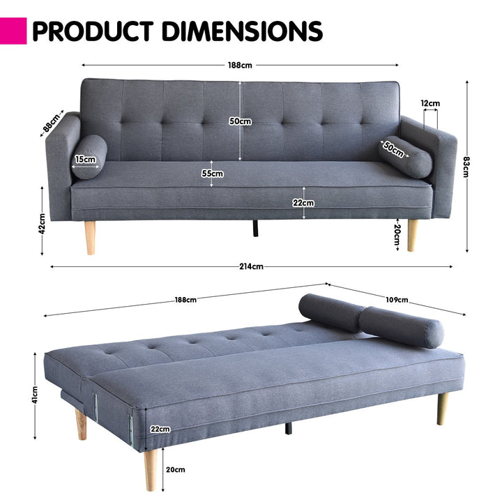 P&F ZennHome Madison Sofa Bed Lounge Couch Futon Furniture Home Dark Grey Linen Suite