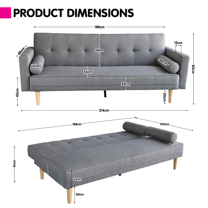 P&F ZennHome Madison Sofa Bed Lounge Couch Futon Furniture Home Light Grey Linen Suite