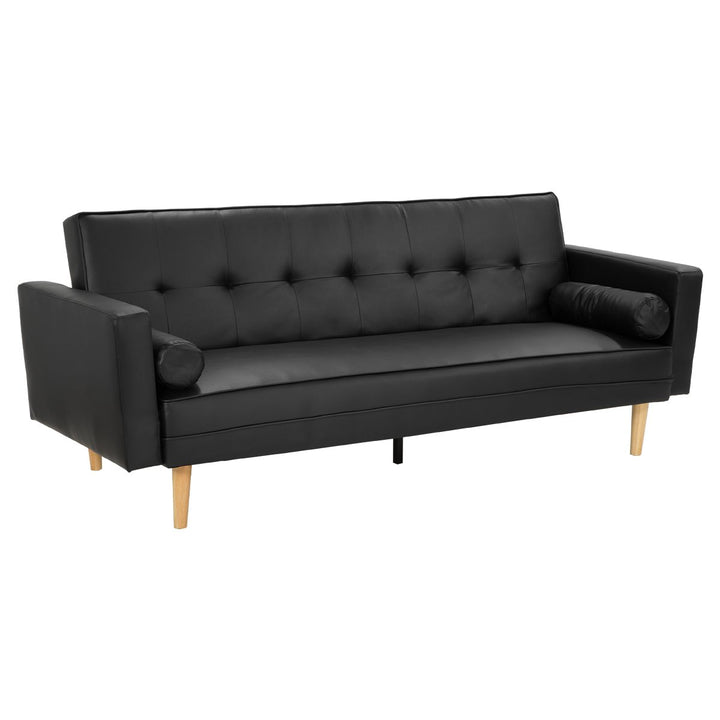 P&F ZennHome Madison Faux Leather Sofa Bed Lounge Couch Futon Furniture Home Suite - Black