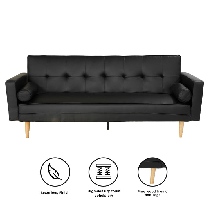 P&F ZennHome Madison Faux Leather Sofa Bed Lounge Couch Futon Furniture Home Suite - Black