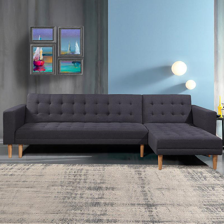 P&F ZennHome Linen Fabric Corner Sofa Bed Couch Lounge With Chaise Furniture - Dark Grey