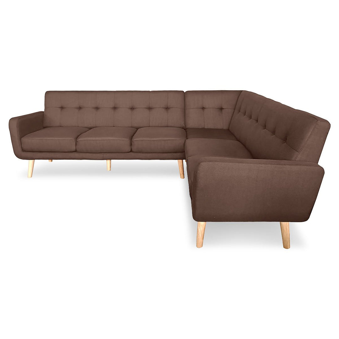 P&F ZennHome Faux Linen Corner Wooden Sofa Lounge L-shaped with Chaise - Brown