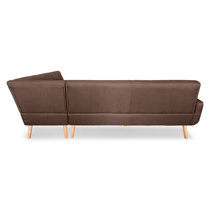 P&F ZennHome Faux Linen Corner Wooden Sofa Lounge L-shaped with Chaise - Brown