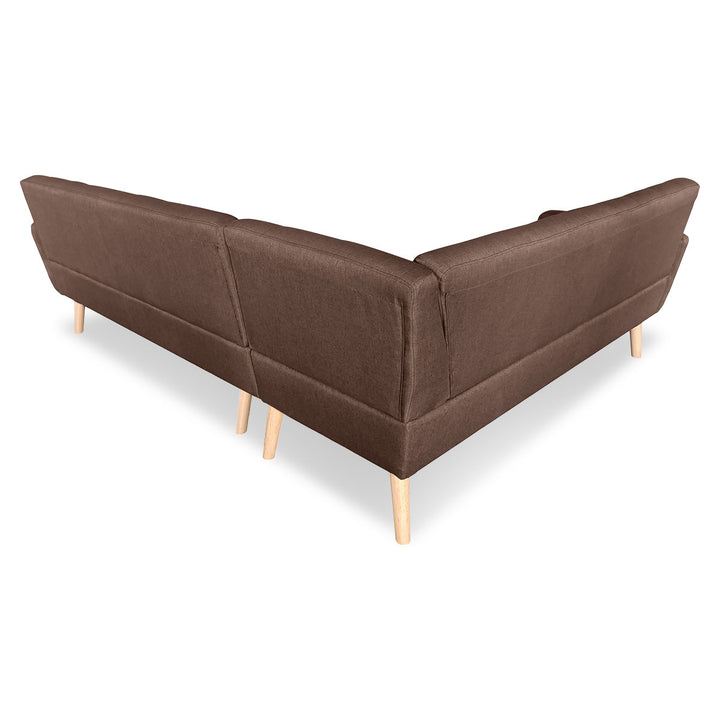 P&F ZennHome Faux Linen Corner Wooden Sofa Lounge L-shaped with Chaise - Brown