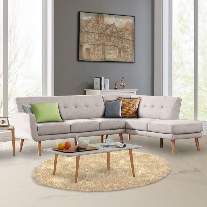 P&F ZennHome Faux Linen Corner Sofa Lounge L-shaped Chaise Light Grey