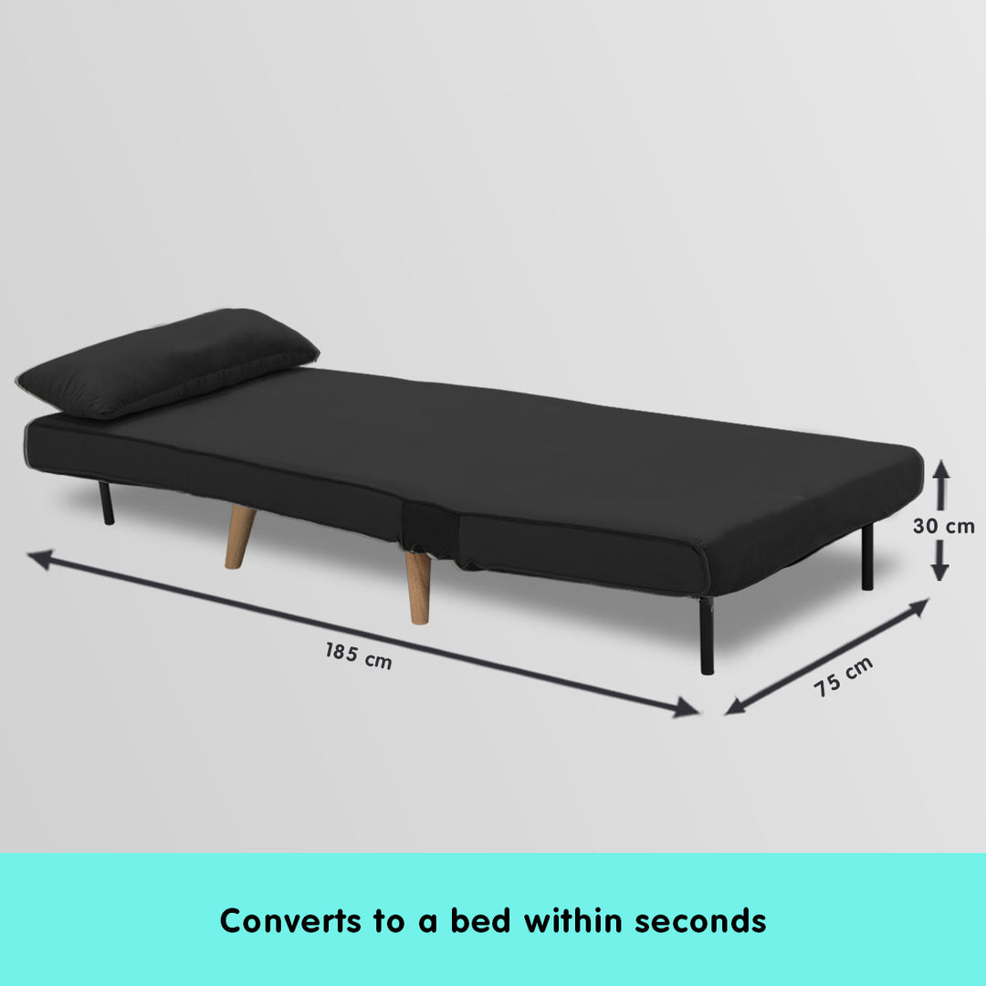 P&F ZennHome Adjustable Chair Single Sofa Bed Faux Velvet - Black