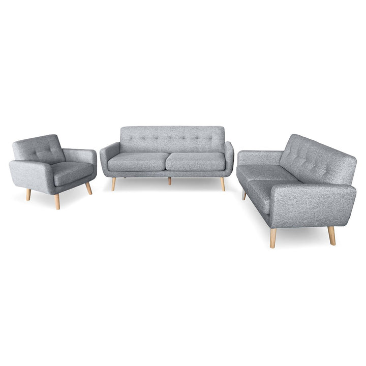 P&F ZennHome 6-Seater Linen Sofa Set Couch Futon - Light Grey