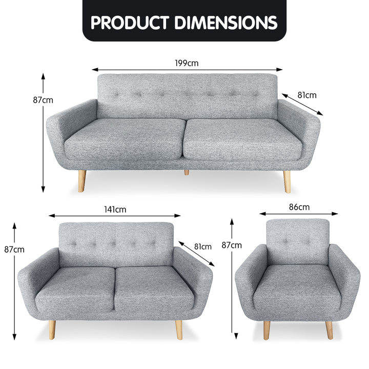 P&F ZennHome 6-Seater Linen Sofa Set Couch Futon - Light Grey