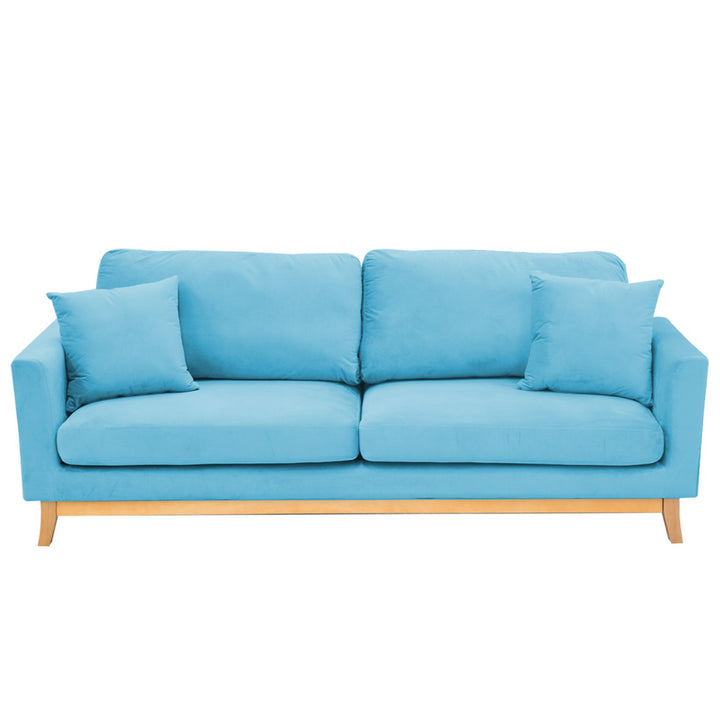 P&F ZennHome 3 Seater Faux Velvet Wooden Sofa Bed Couch Furniture - Blue