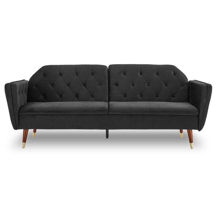 P&F ZennHome Faux Velvet Tufted Sofa Bed Couch Futon - Black